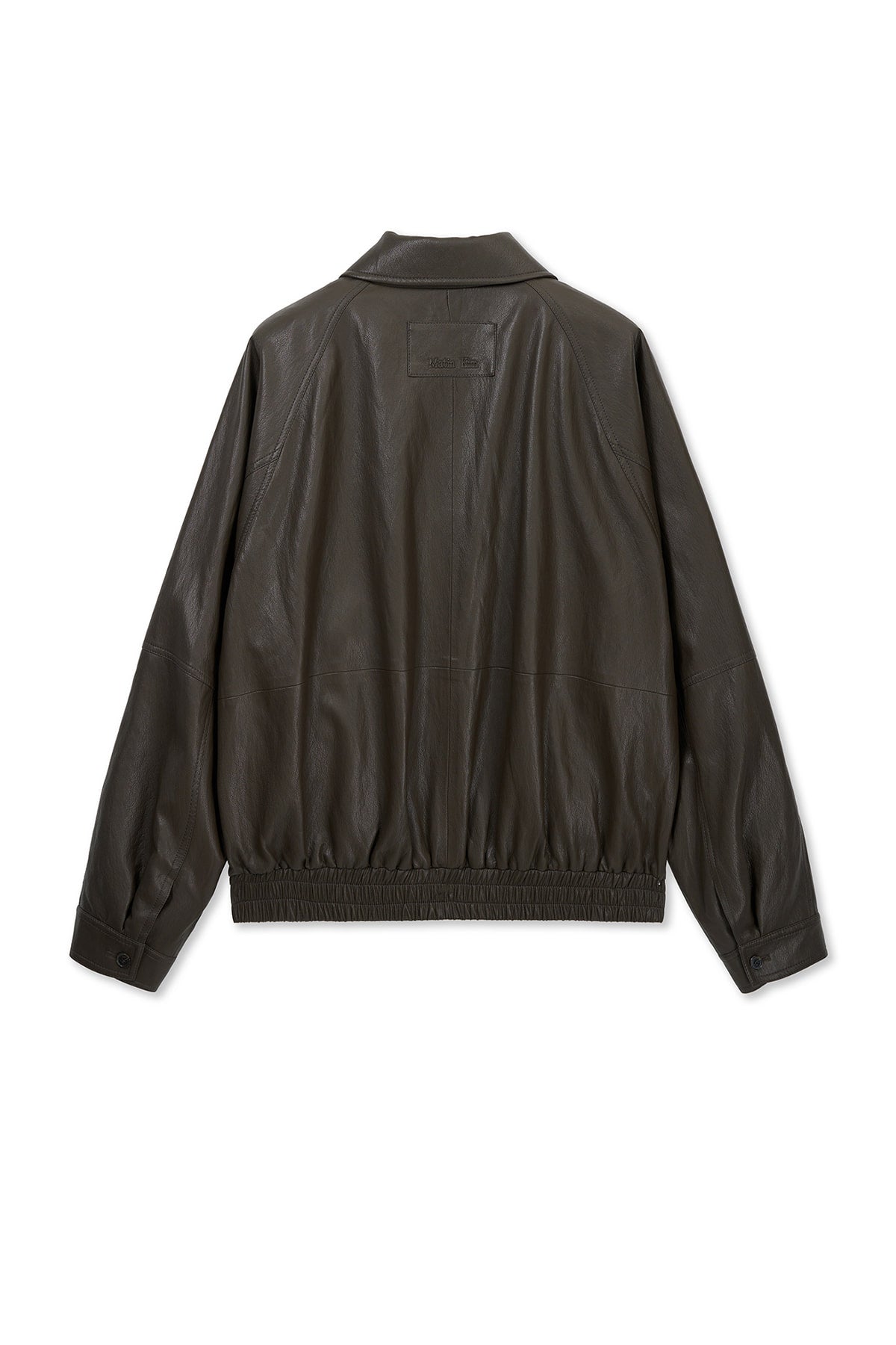 matinkim SMALL LOGO FAUX LEATHER ZIP UP JUMPER IN BROWN