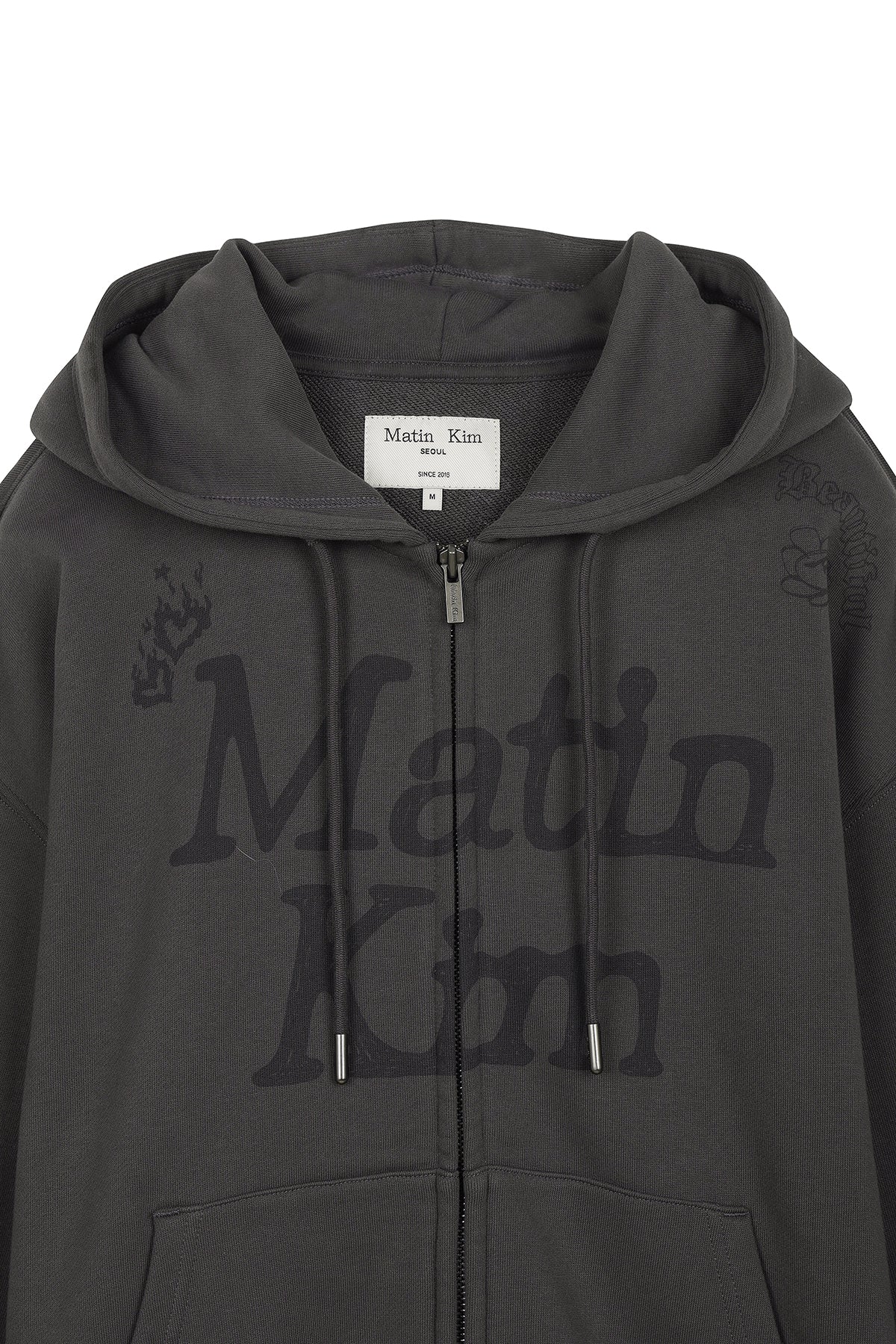 matinkim GRAFFITI ARTWORK HOODY ZIP UP IN CHARCOAL