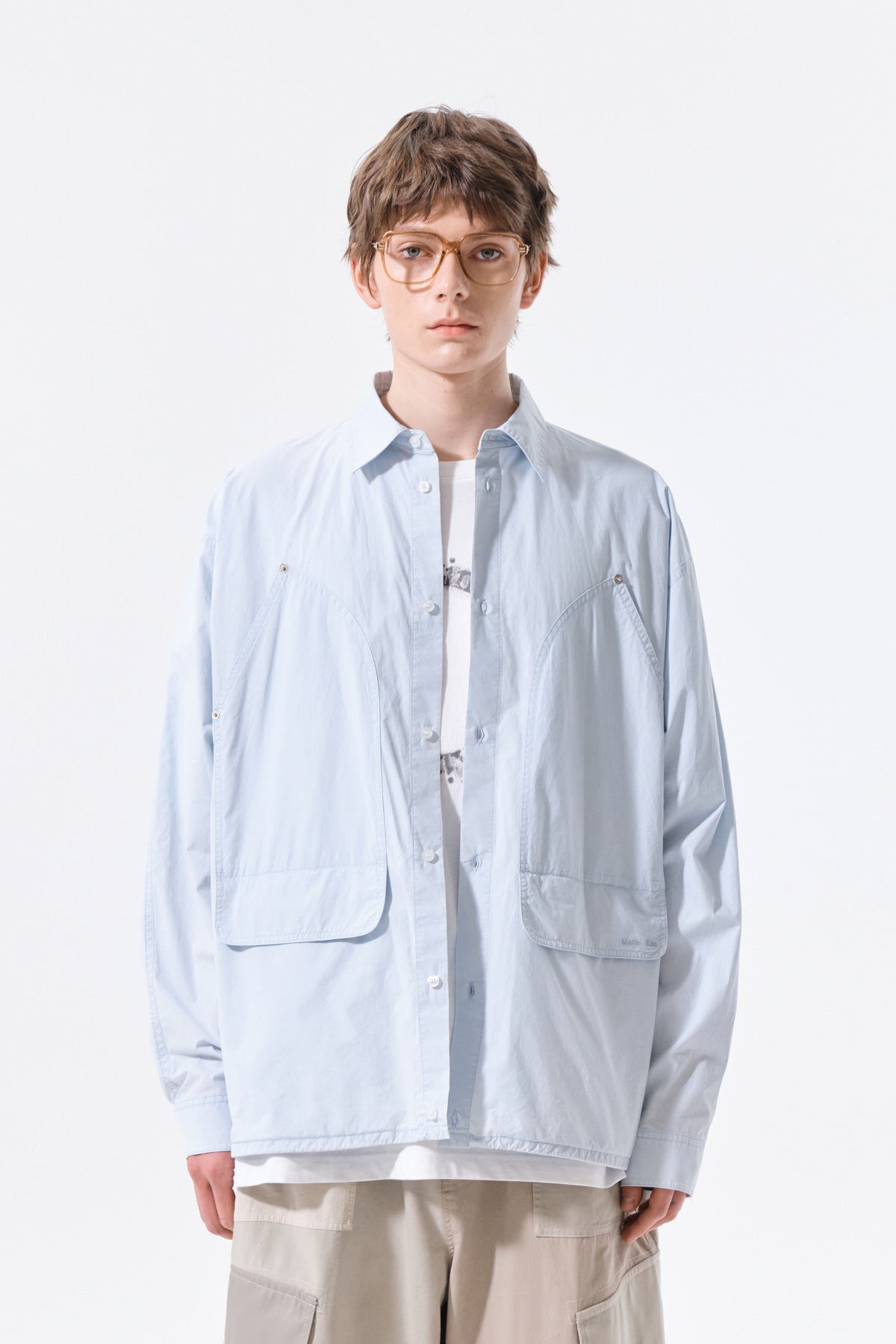 matinkim WASHED COTTON DRAWSTRING SHIRT IN SKY