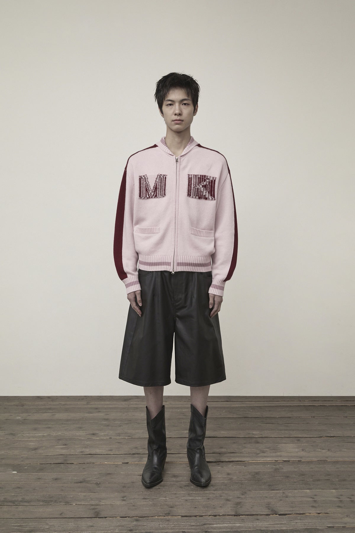 matinkim MATIN KIM INITIAL KNIT ZIP UP FOR MEN IN PINK