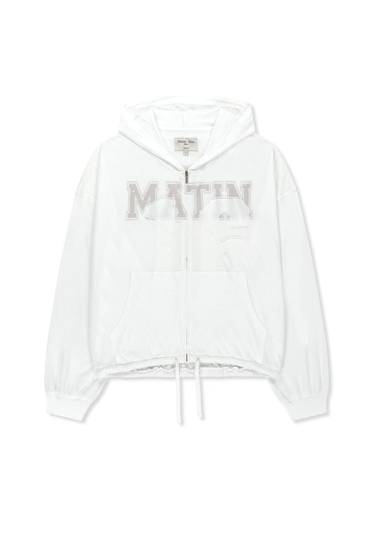 matinkim MATIN 16 APPLIQUE LOGO HOODY ZIP UP IN WHITE