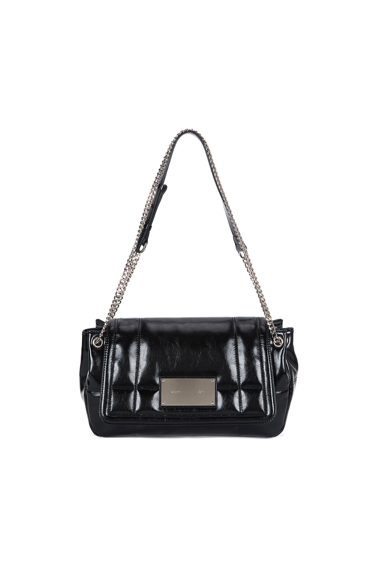 matinkim GLOSSY QUILTING MEDIUM CHAIN BAG IN BLACK