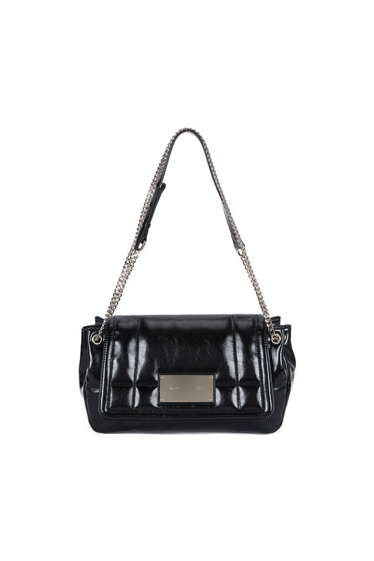 matinkim GLOSSY QUILTING MEDIUM CHAIN BAG IN BLACK