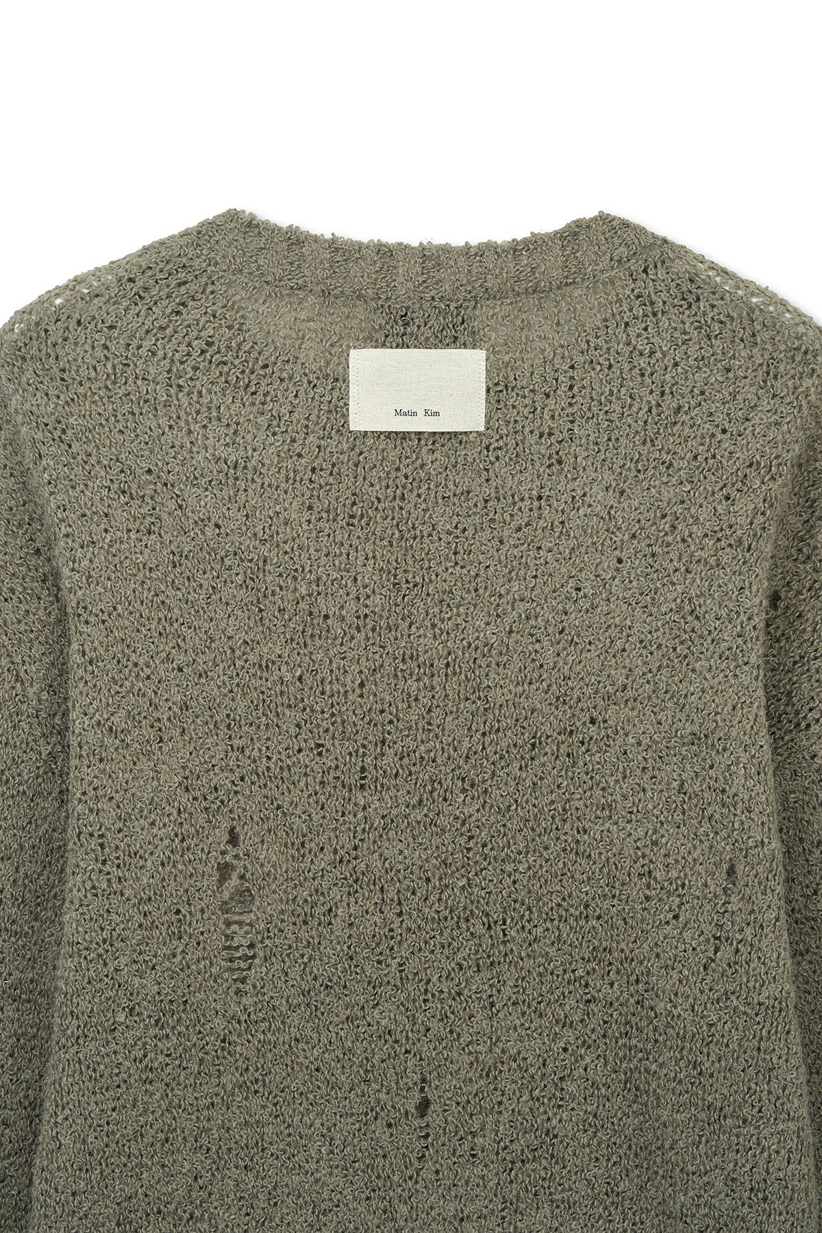 matinkim ASYMMETRIC DAMAGED KNIT PULLOVER IN KHAKI