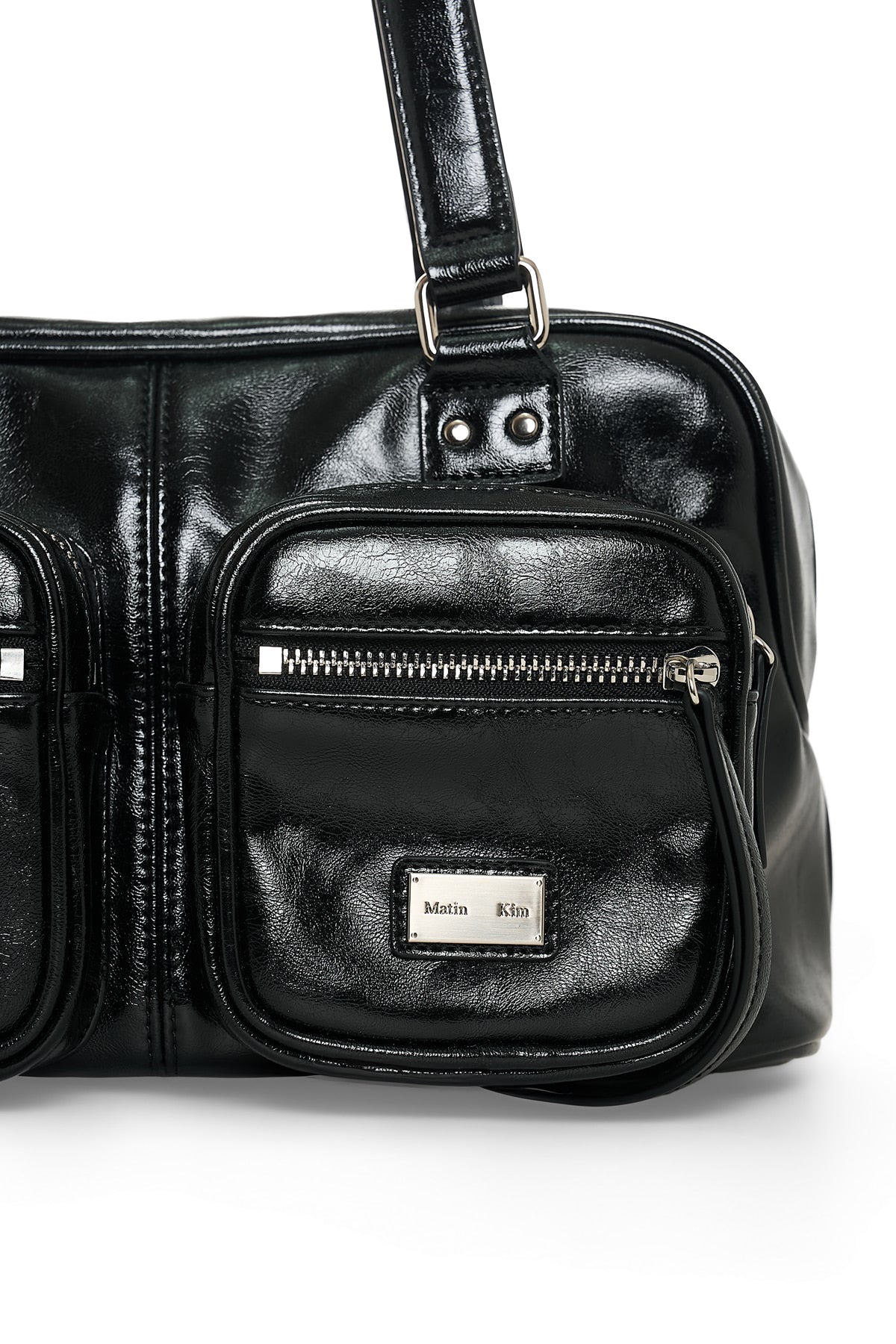 matinkim DOUBLE POCKET BRICK SHOULDER BAG IN BLACK