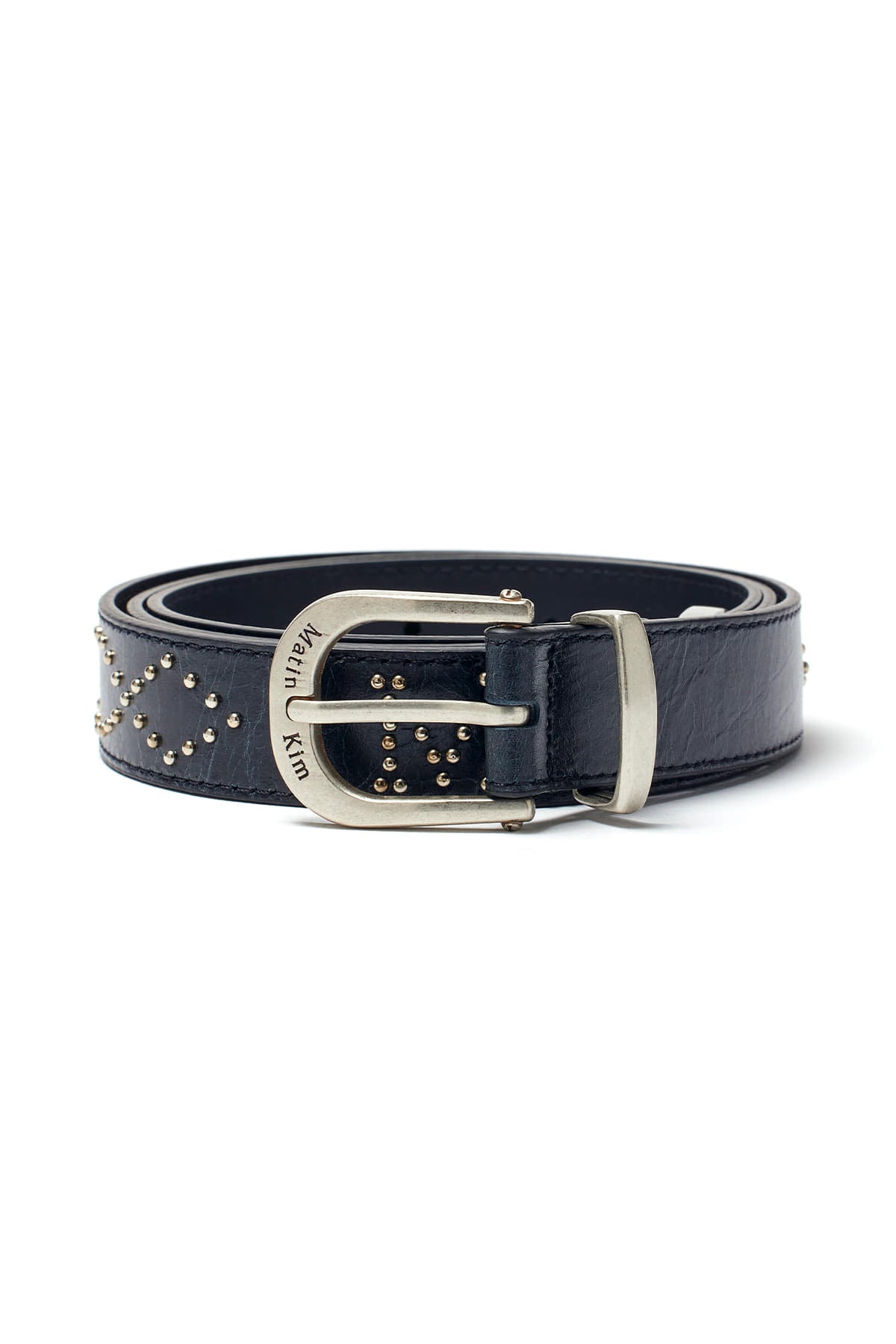 matinkim MATIN LOGO STUD LEATHER BELT IN BLACK