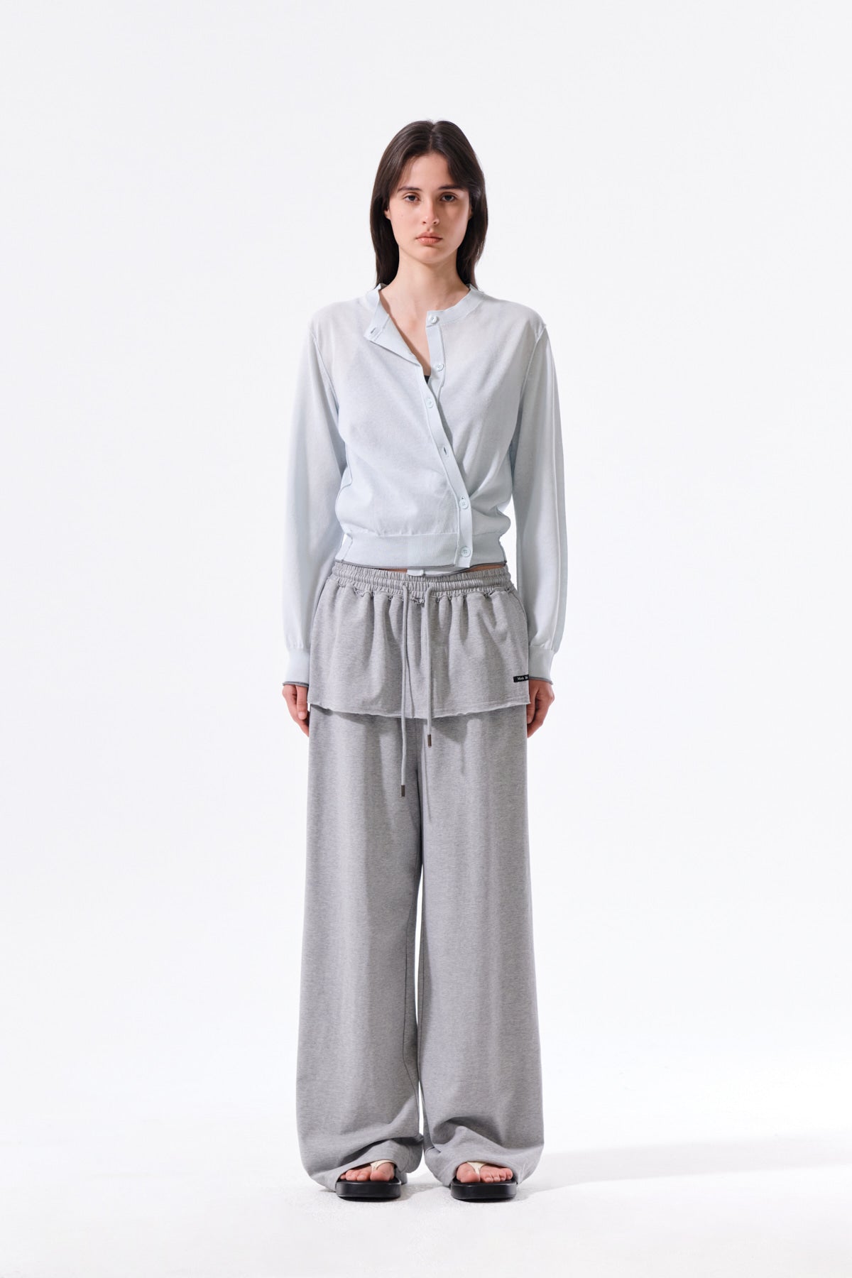 matinkim LAYERED SKIRT JERSEY PANTS IN GREY