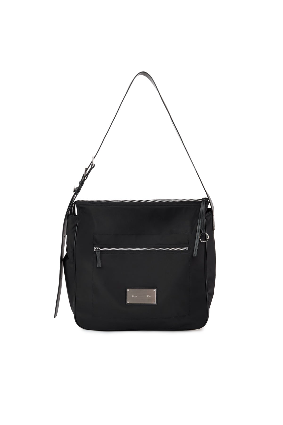matinkim EMBOSSED LOGO FABRIC SHOULDER BAG IN BLACK