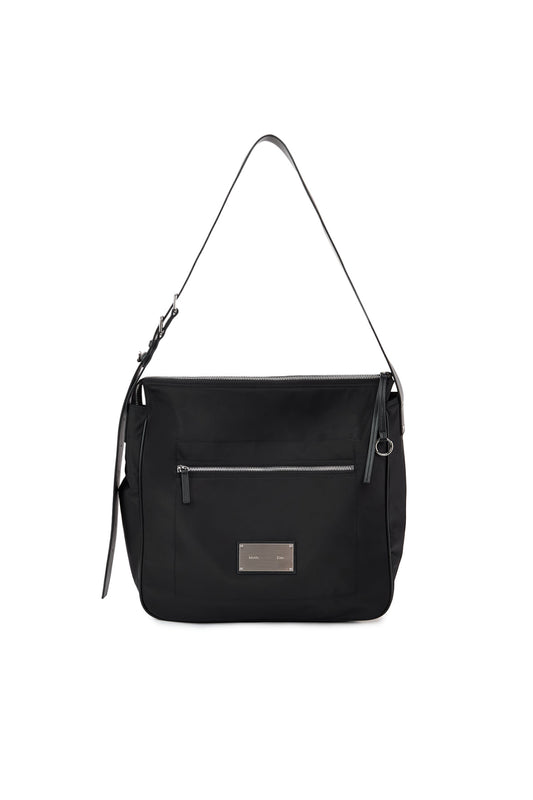 matinkim EMBOSSED LOGO FABRIC SHOULDER BAG IN BLACK