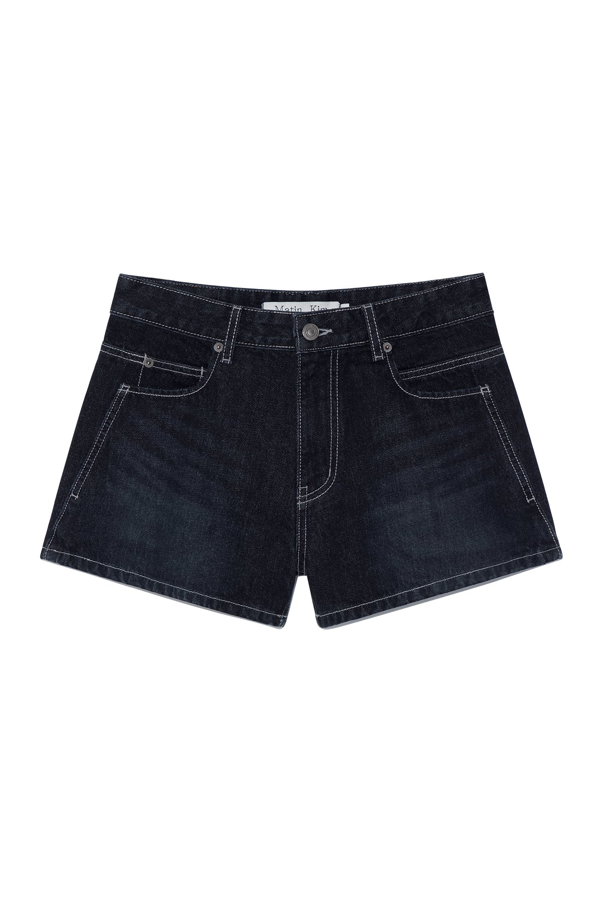 matinkim STITCH POINT DENIM SHORTS IN BLACK