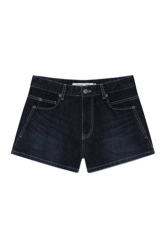matinkim STITCH POINT DENIM SHORTS IN BLACK
