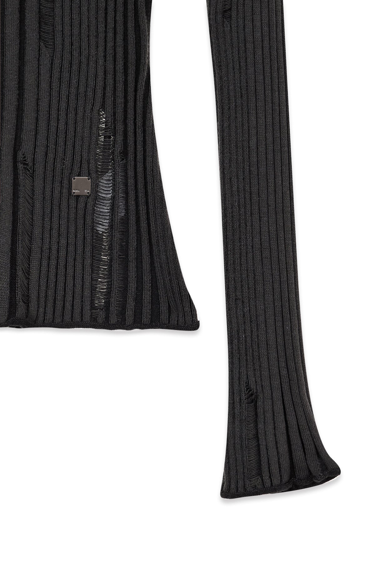 matinkim LOGO POINT DAMAGE SLIM HOODY CARDIGAN IN CHARCOAL