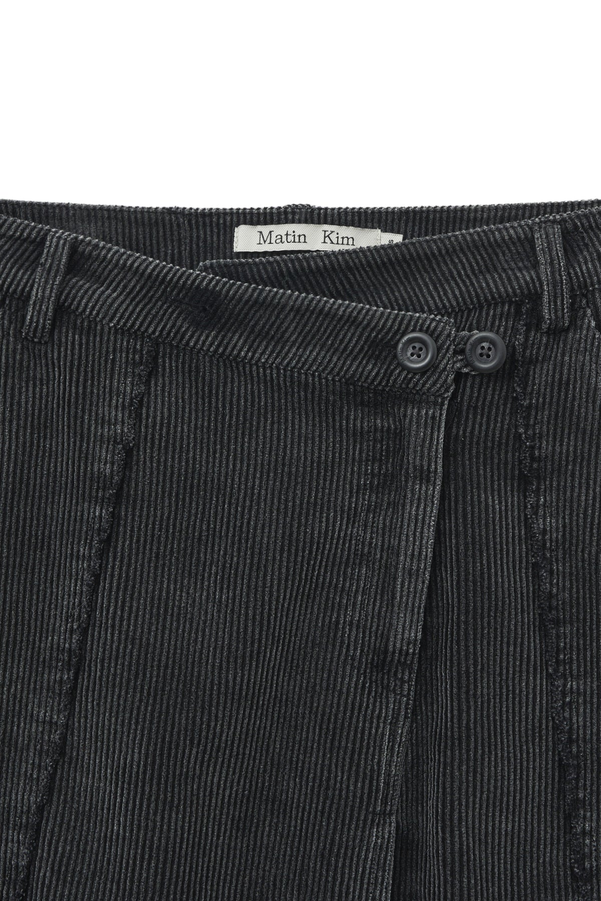 matinkim WASHED CORDUROY WRAP SKIRT IN BLACK