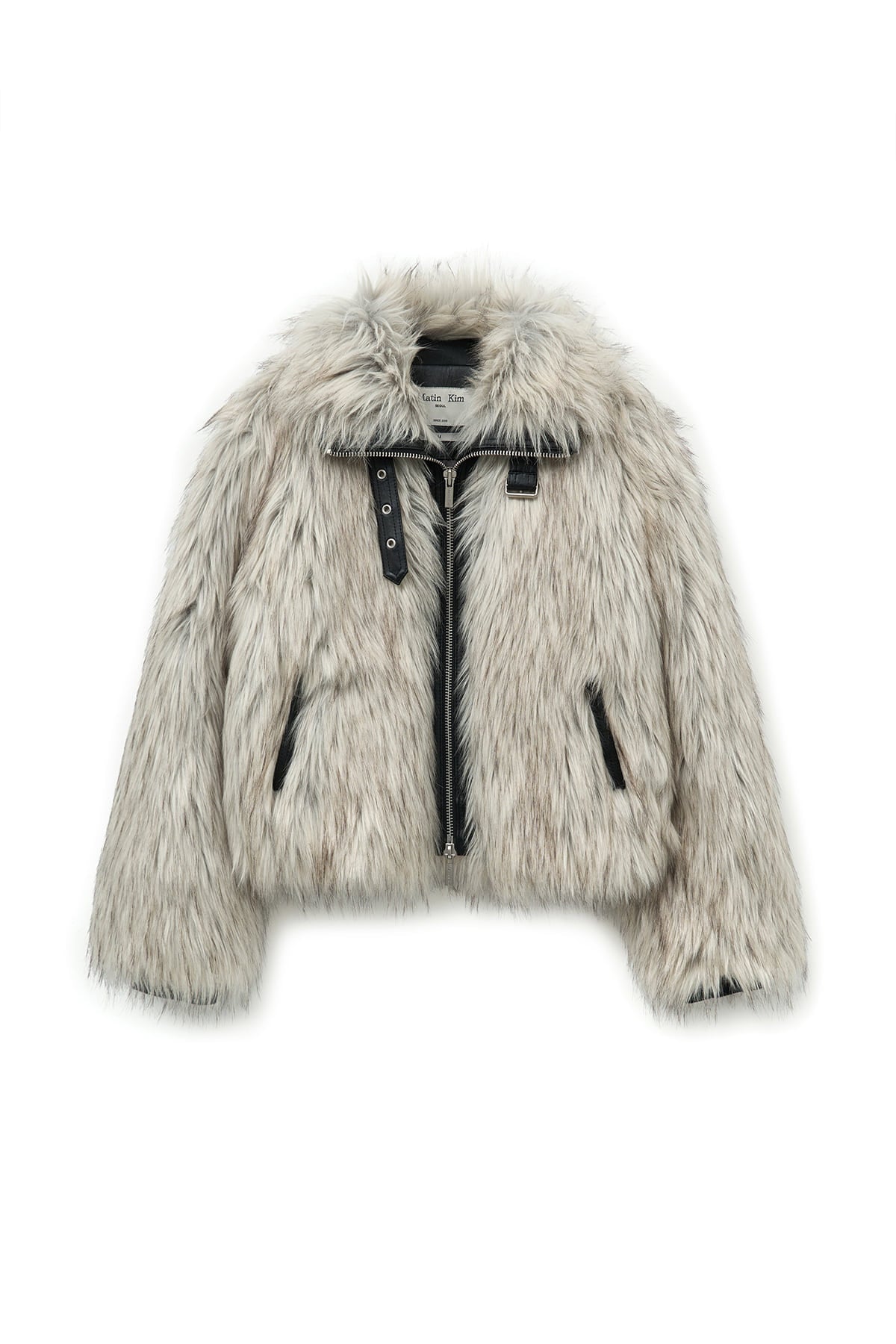matinkim NECK BUCKLE CROP FUR JUMPER IN IVORY