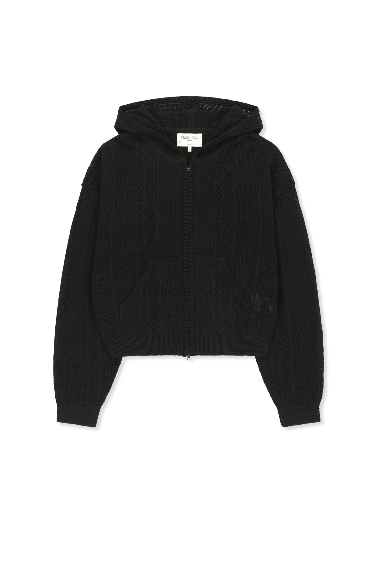 matinkim MESH LOGO KNIT HOODY ZIP UP IN BLACK