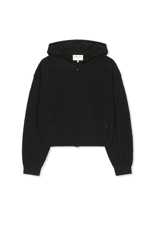 matinkim MESH LOGO KNIT HOODY ZIP UP IN BLACK