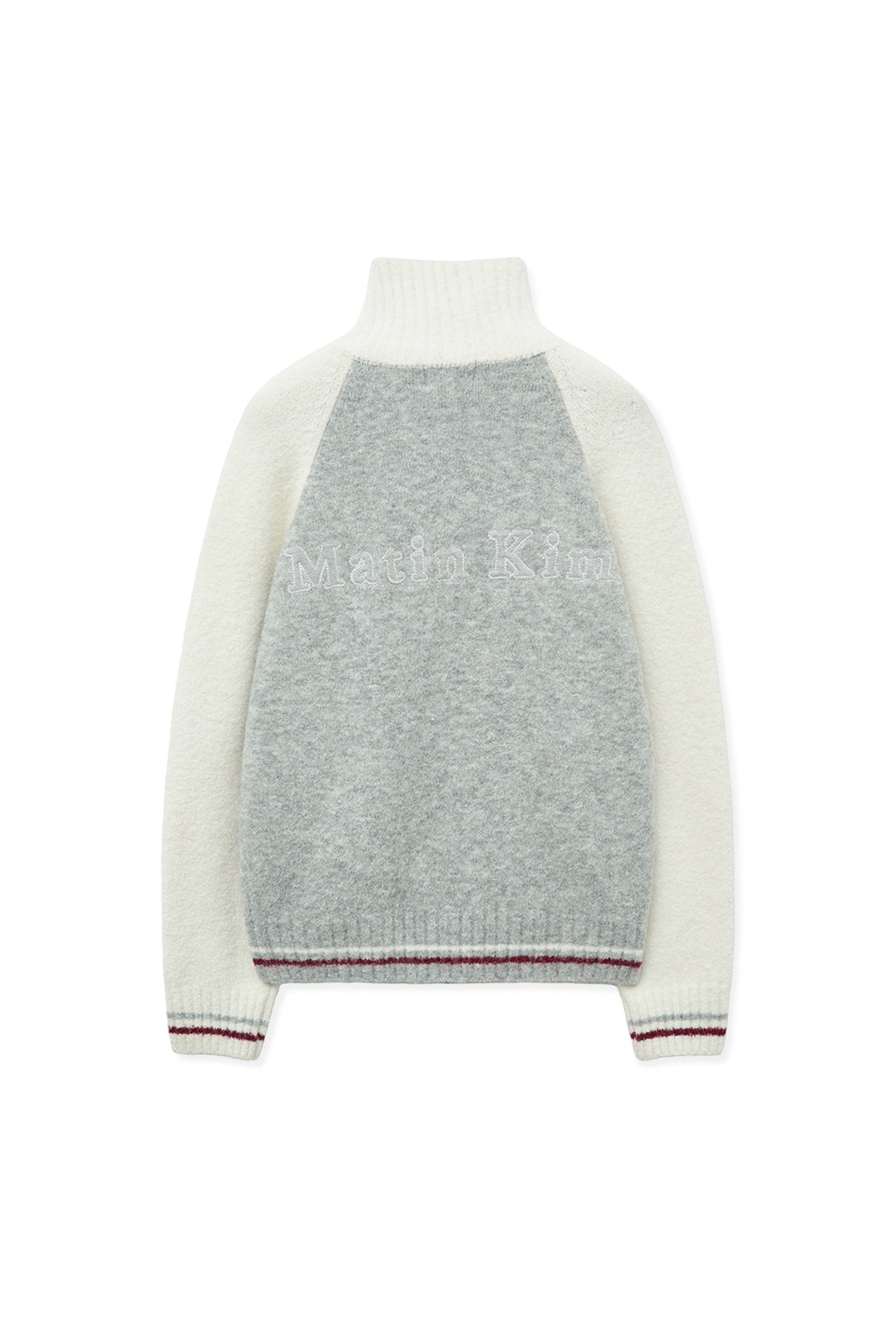 matinkim HIGH NECK RAGLAN KNIT ZIP UP FOR WOMEN IN IVORY