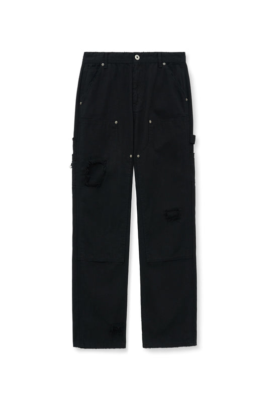 matinkim DISTRESSED DOUBLE KNEE WORK PANTS FOR MEN IN BLACK
