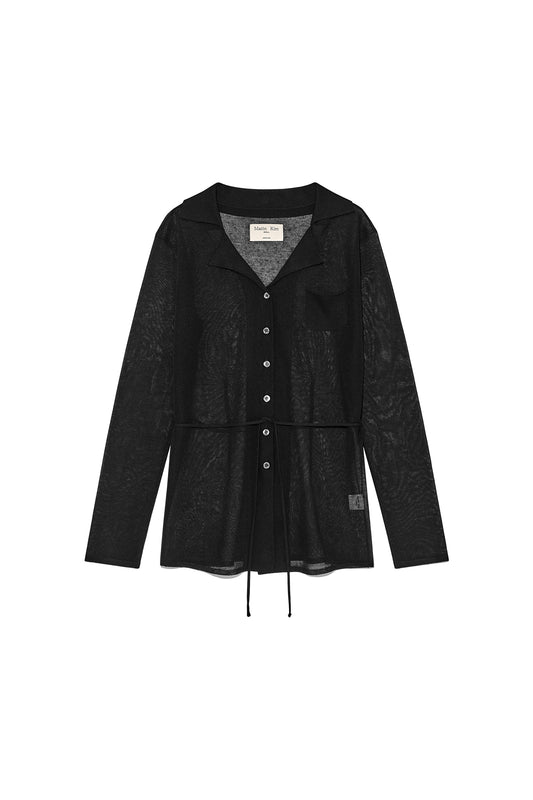 matinkim STRING POINT PLAIN LONG CARDIGAN IN BLACK