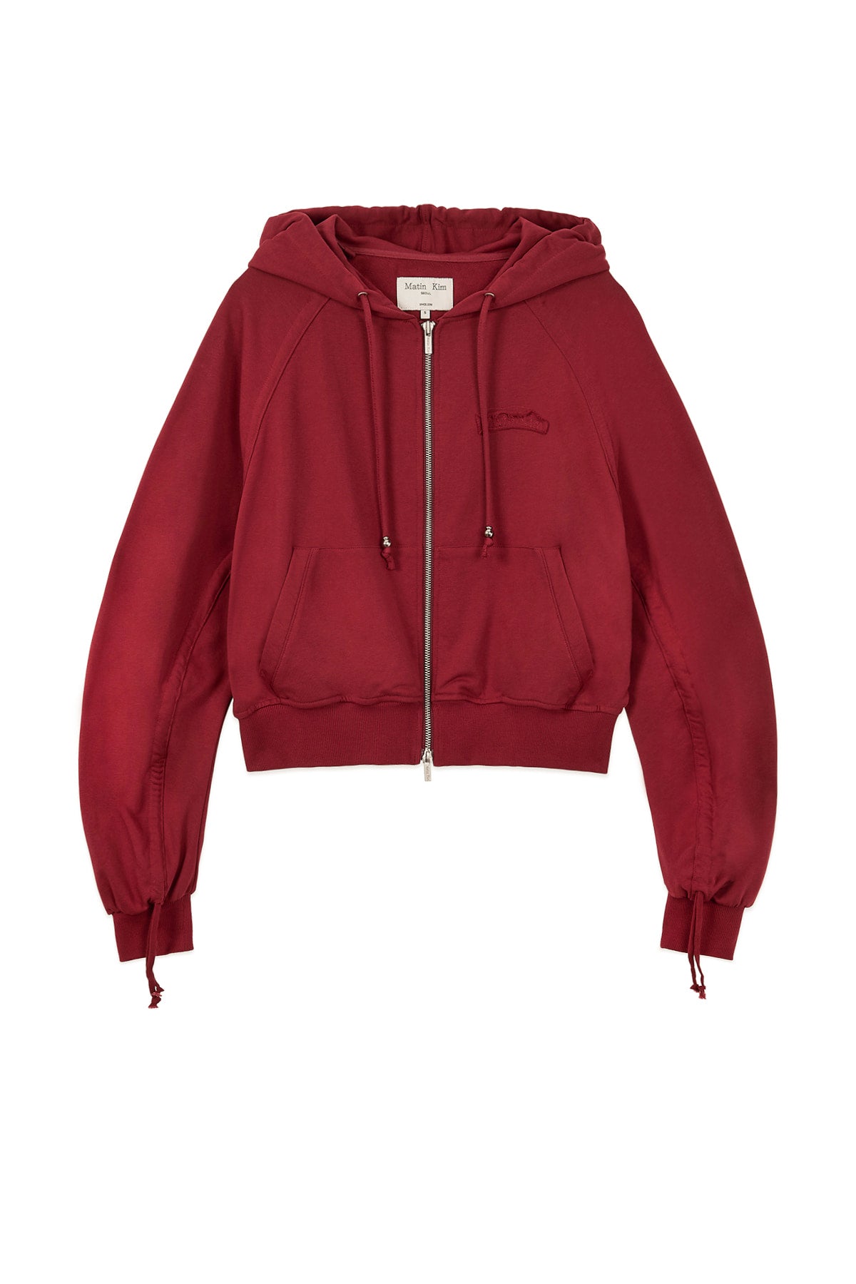 matinkim SLEEVE STRING DETAIL HOODY ZIP UP IN RED