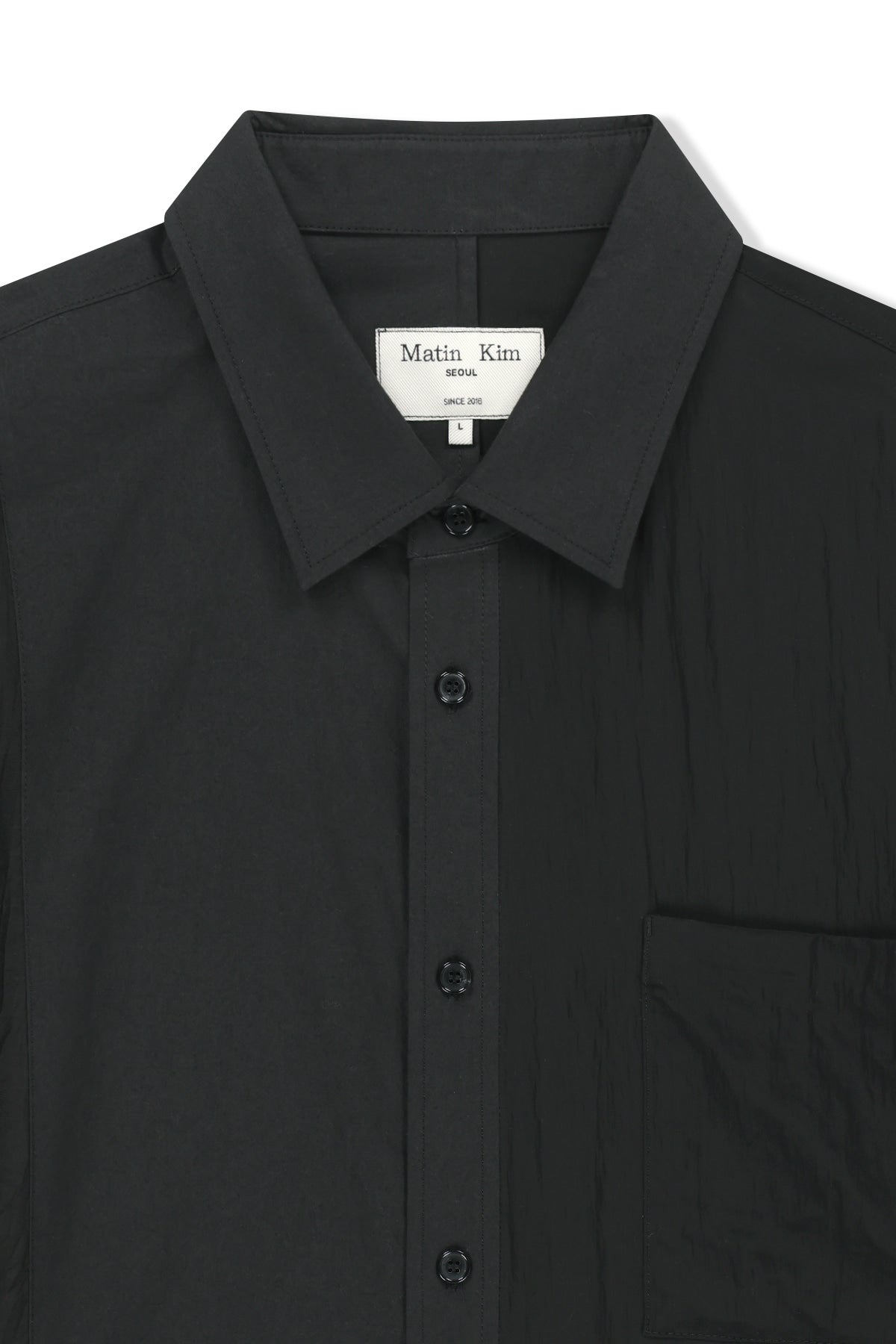 matinkim MIXED PANEL OVER FIT SHIRT IN BLACK