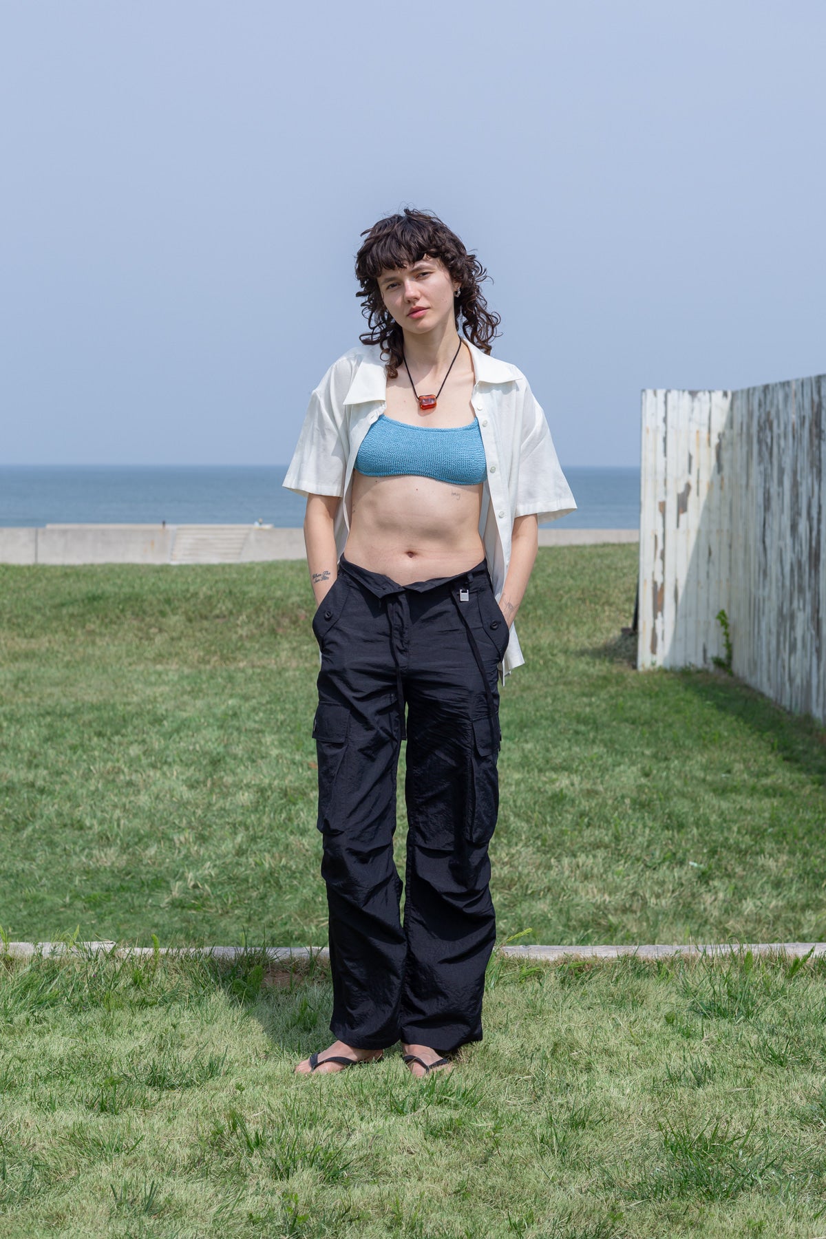 matinkim STRING NYLON CARGO PANTS IN BLACK