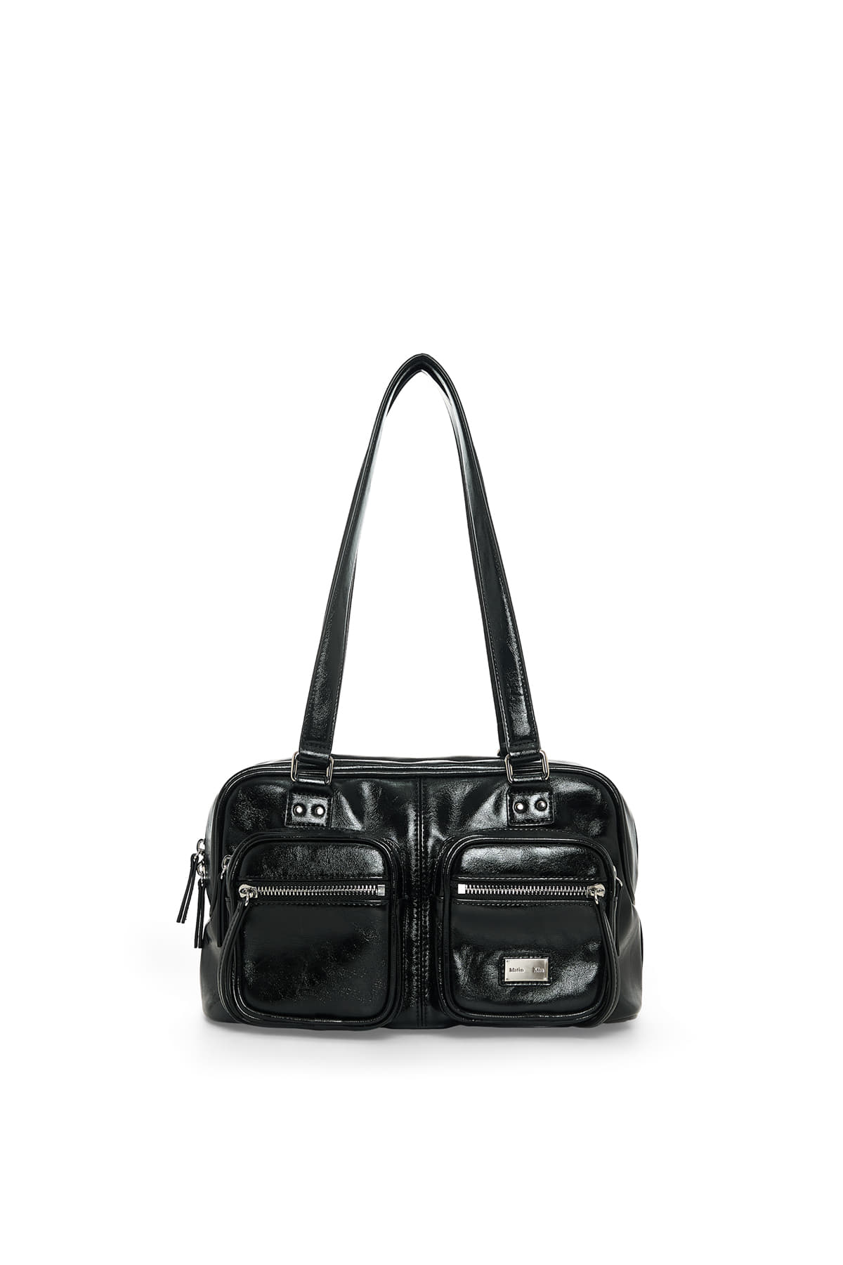 matinkim DOUBLE POCKET BRICK SHOULDER BAG IN BLACK