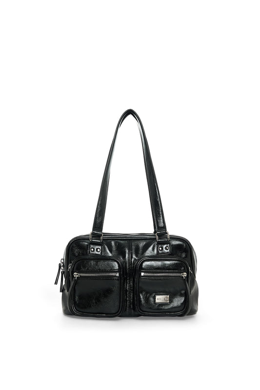 matinkim DOUBLE POCKET BRICK SHOULDER BAG IN BLACK