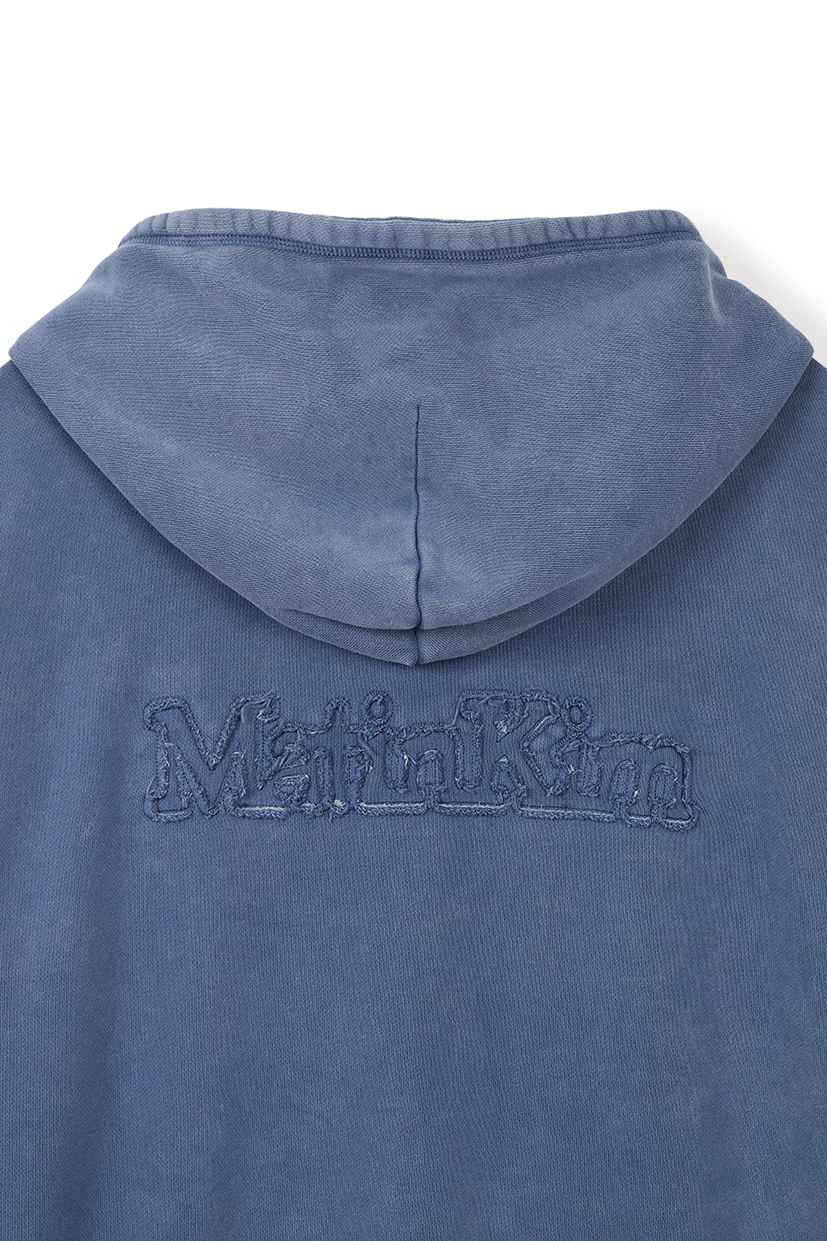 matinkim BACK LOGO WASHED HOODY ZIP UP FOR MEN IN BLUE