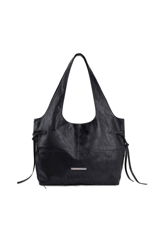 matinkim SIDE STRING LEATHER BIG SHOULDER BAG IN BLACK