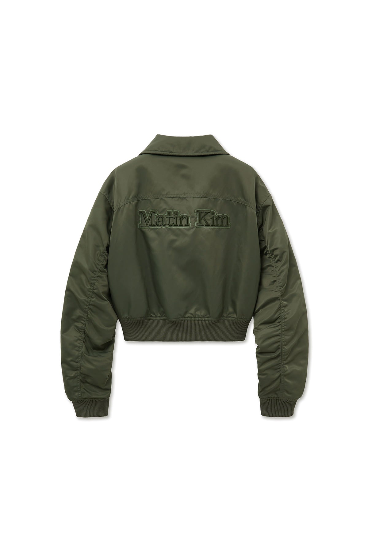 matinkim APPLIQUE LOGO SHIRRING BOMBER JUMPER FOR WOMEN IN KHAKI