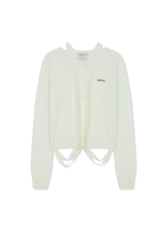 matinkim STRING DETAIL KNIT CARDIGAN IN CREAM
