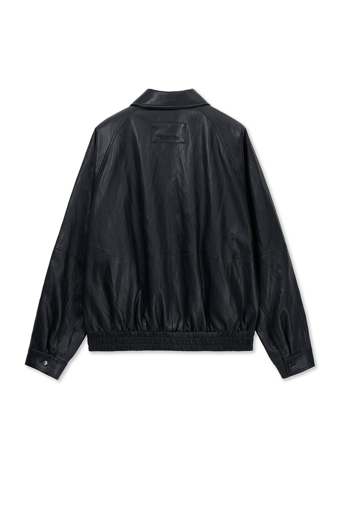 matinkim SMALL LOGO FAUX LEATHER ZIP UP JUMPER IN BLACK