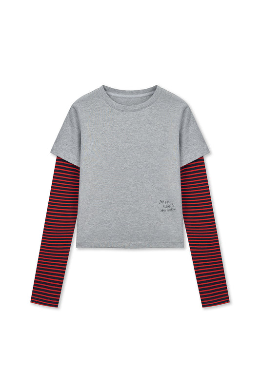 matinkim GRAFFITI LOGO STRIPE LAYERED TOP IN GREY