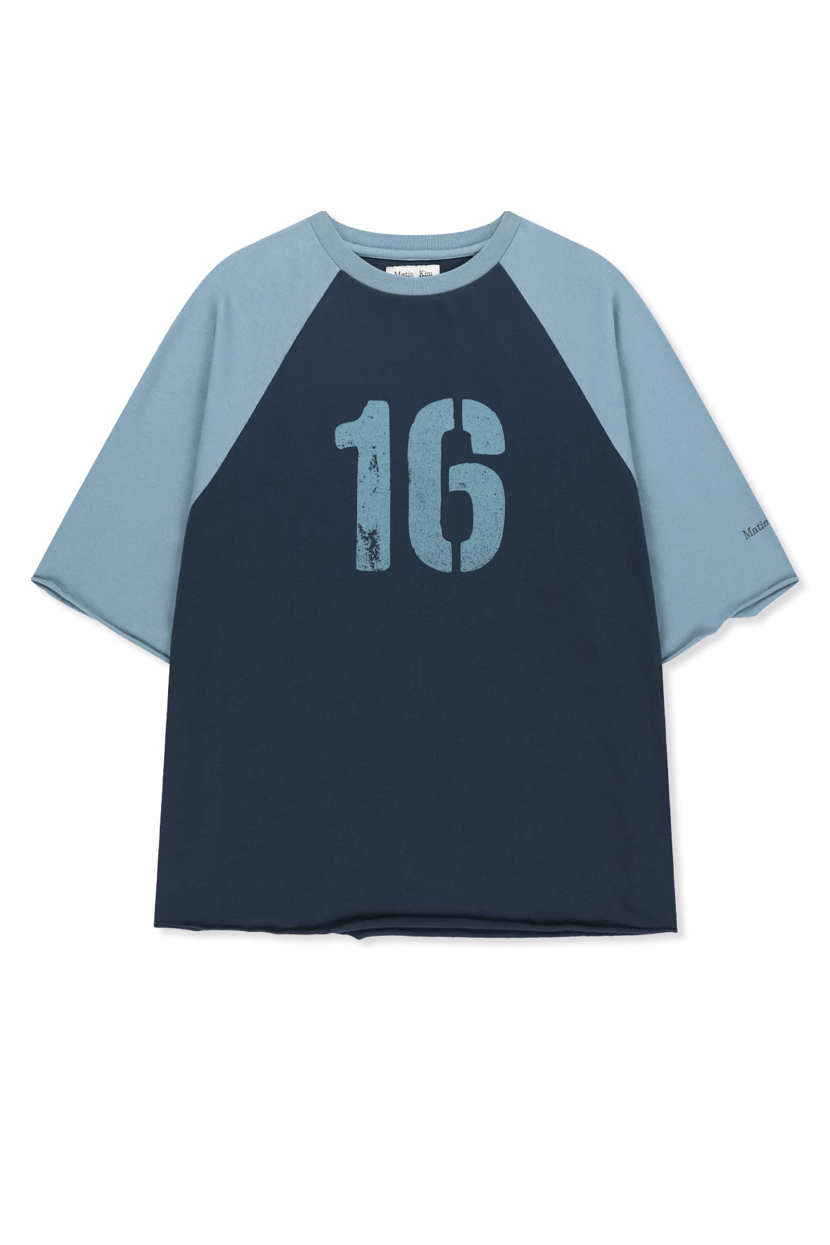 matinkim RAW EDGE RAGLAN TOP IN NAVY