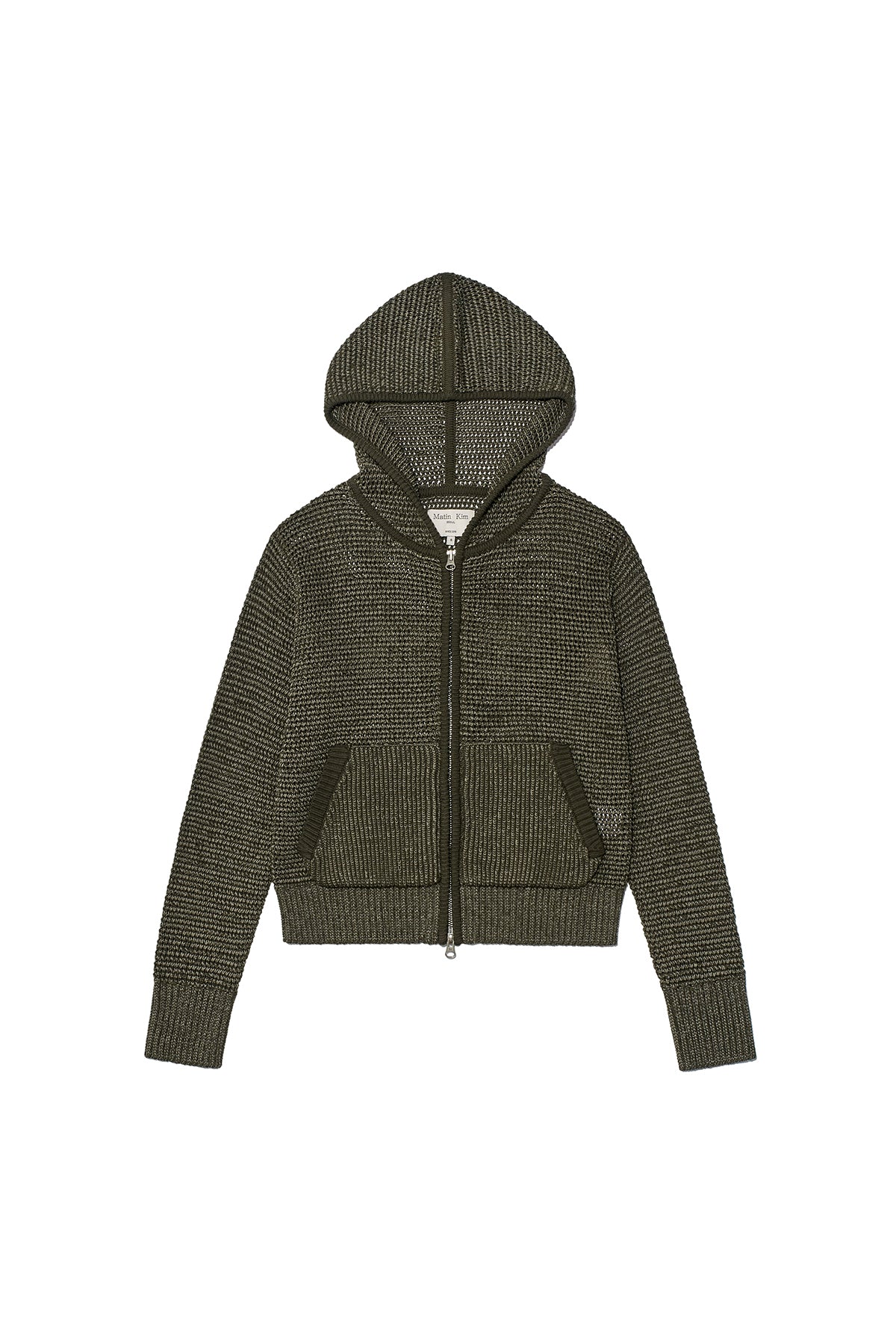 matinkim TWO TONE MESH KNIT HOODY ZIP UP IN KHAKI