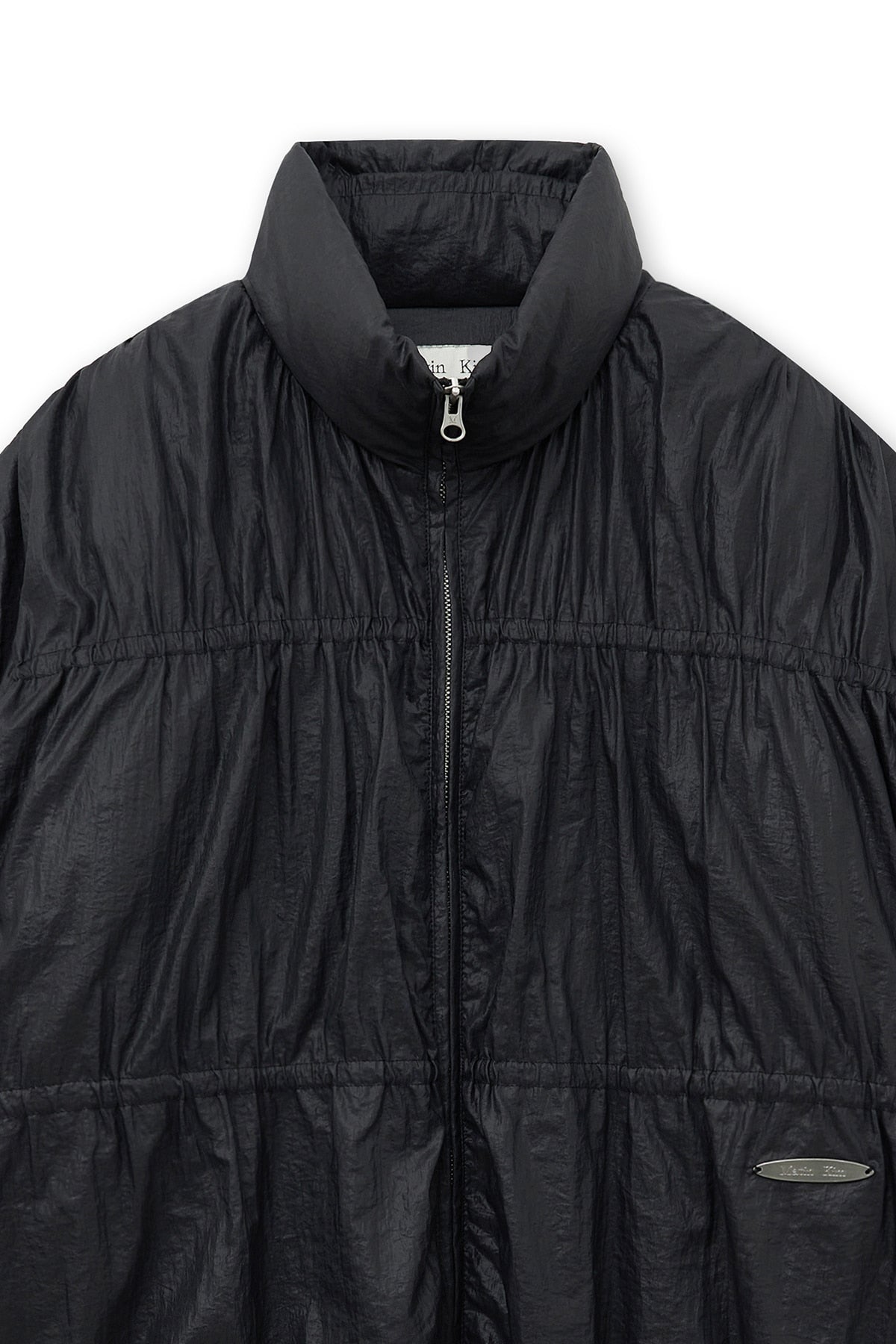 matinkim HIGH NECK SHIRRING DOWN JUMPER IN BLACK