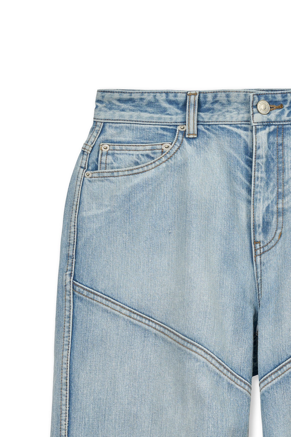matinkim PANEL SEMI WIDE DENIM PANTS IN LIGHT BLUE