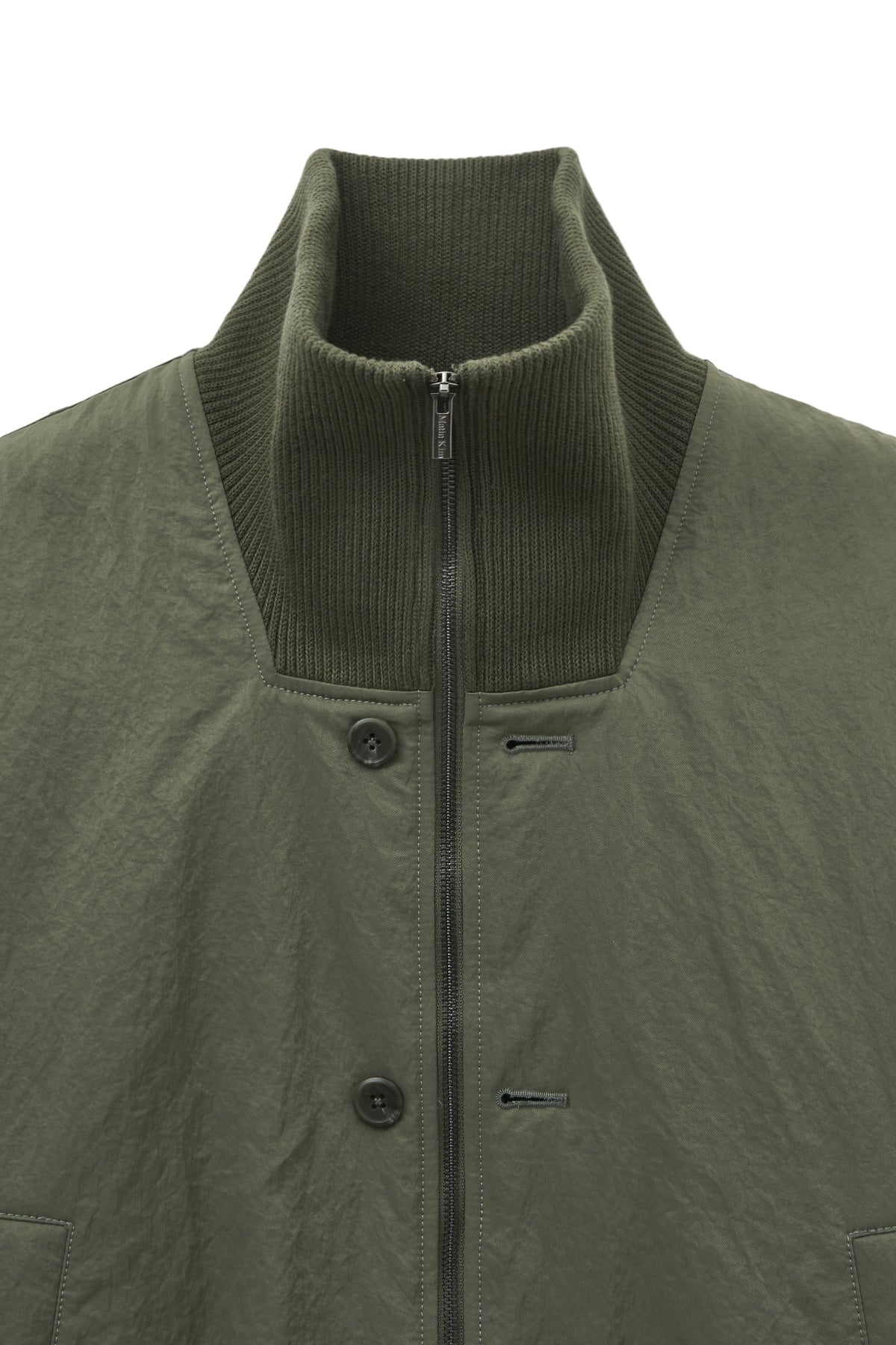 matinkim HIGH NECK BUTTON POINT ZIP UP JUMPER IN KHAKI