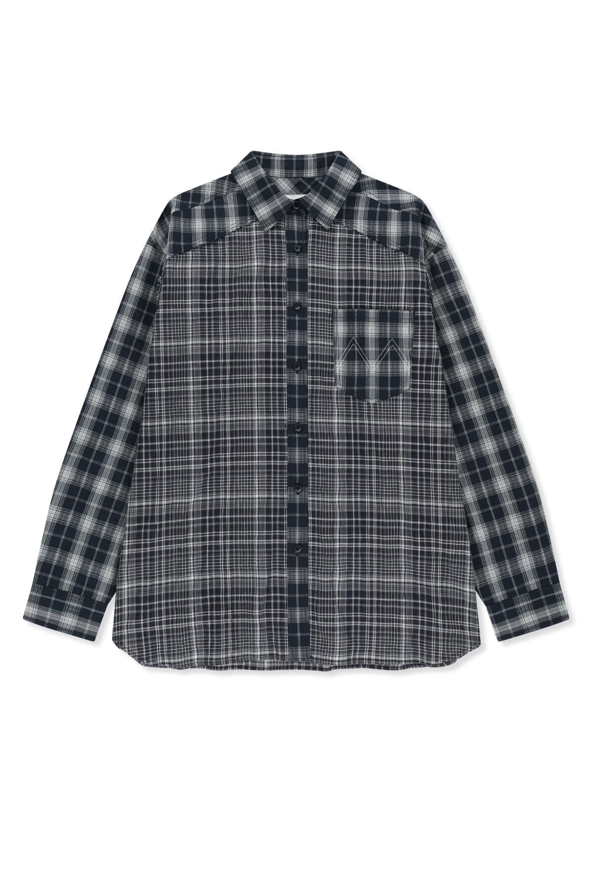 matinkim MIXED CHECK OVER FIT SHIRT IN NAVY