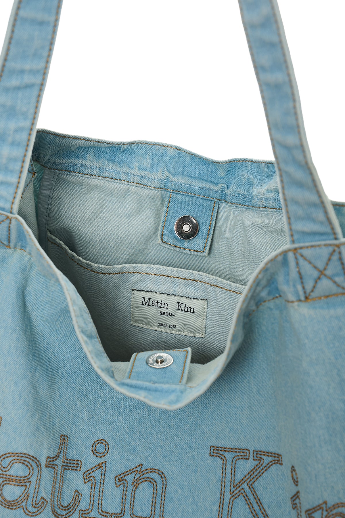 matinkim MATIN STITCH DENIM SHOULDER BAG IN SKY