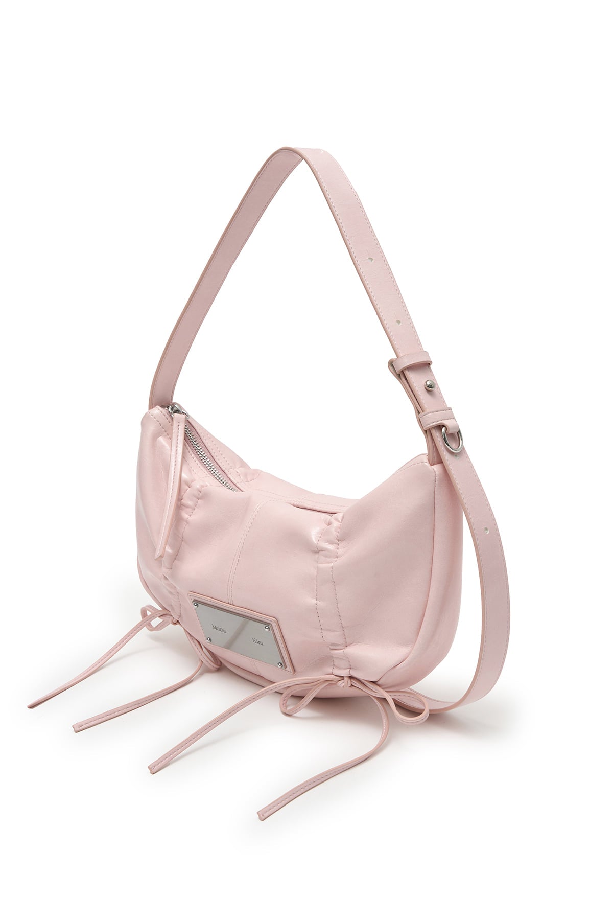 matinkim HALF SHIRRING RIBBON ROUND BAG IN LIGHT PINK
