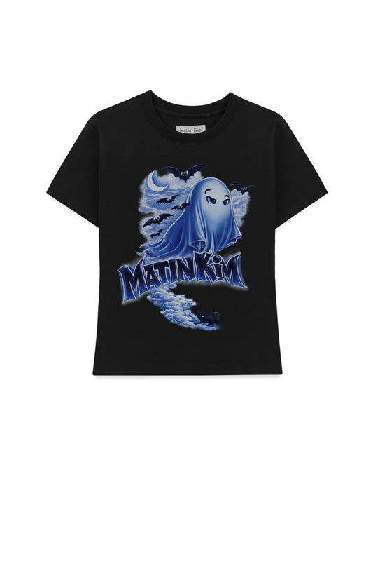 matinkim GHOST ARTWORK CROP TOP IN STRONG BLACK