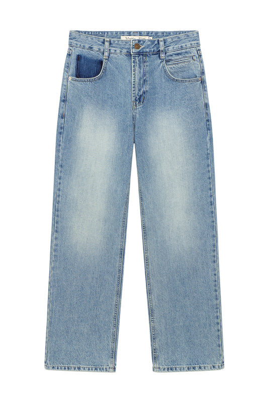 matinkim POCKET WASHED POINT DENIM PANTS IN LIGHT BLUE