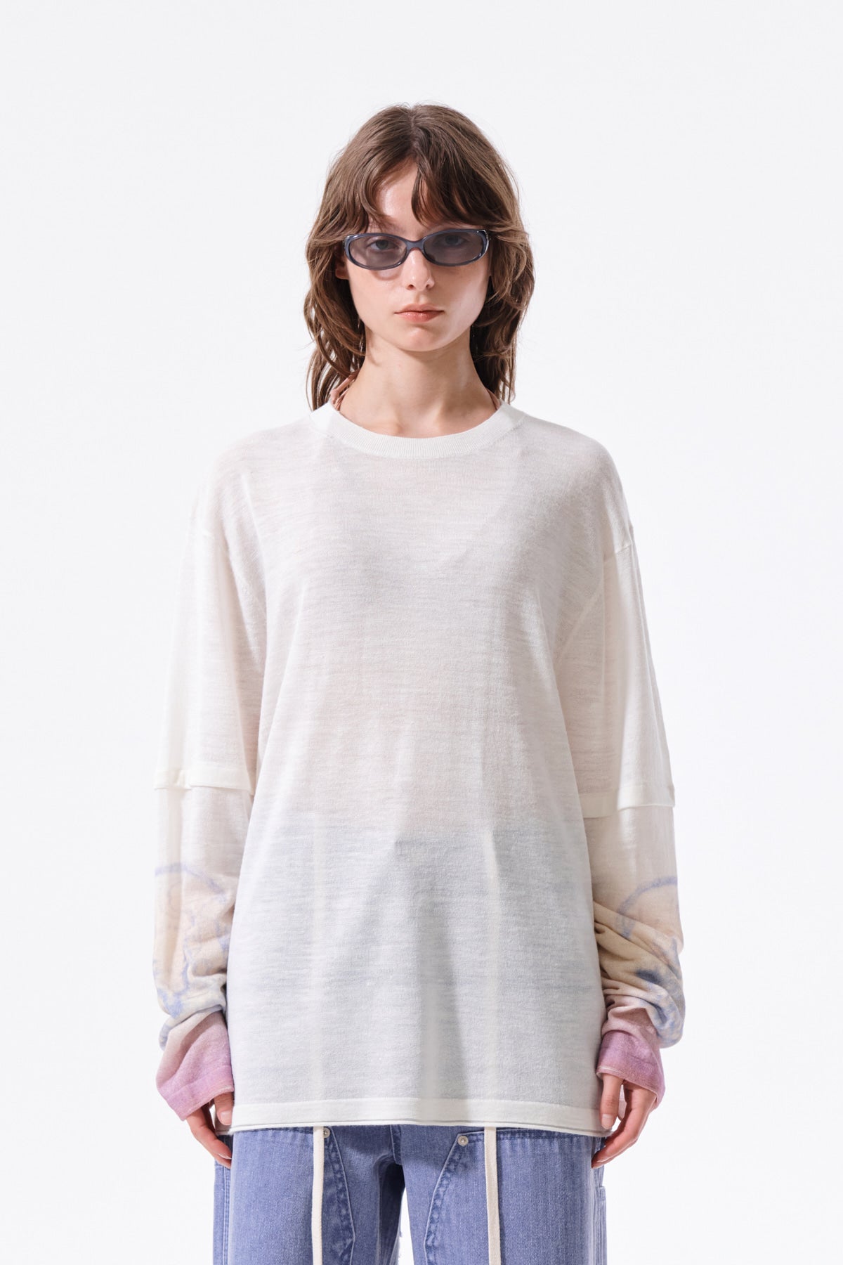 matinkim SLEEVE PRINT KNIT PULLOVER IN IVORY