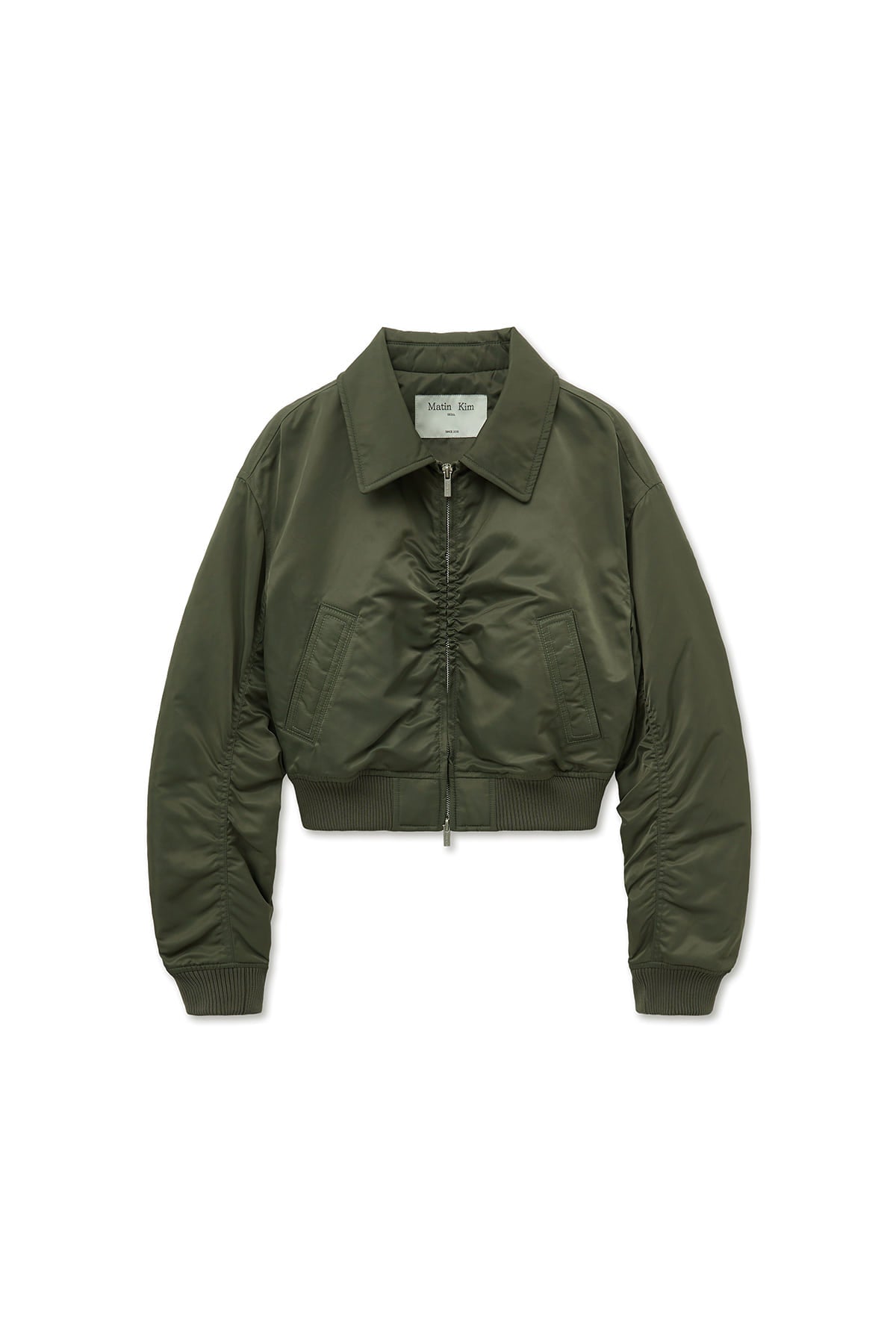 matinkim APPLIQUE LOGO SHIRRING BOMBER JUMPER FOR WOMEN IN KHAKI