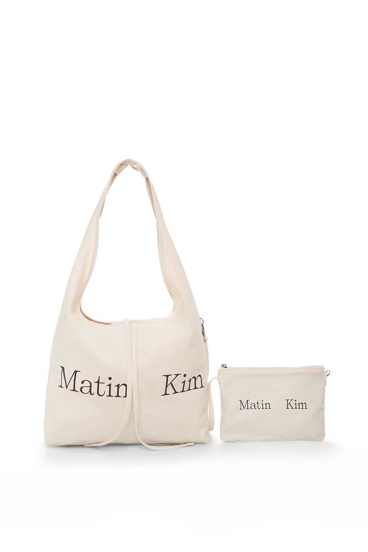 matinkim LOGO POINT ROUND ECOBAG IN IVORY