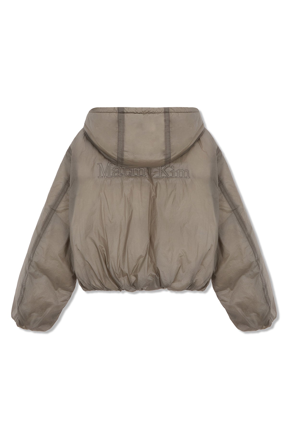matinkim BACK LOGO HOODY SHORT DOWN JUMPER IN BEIGE