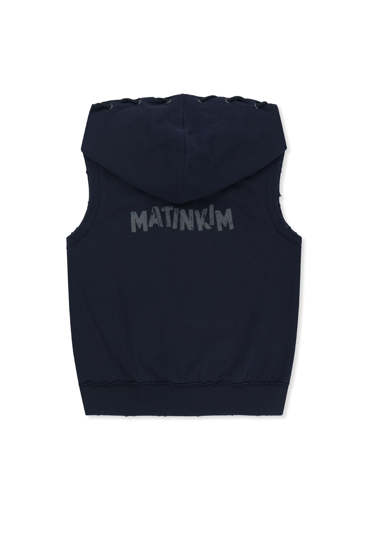 matinkim BACK LOGO JERSEY HOOD VEST IN NAVY