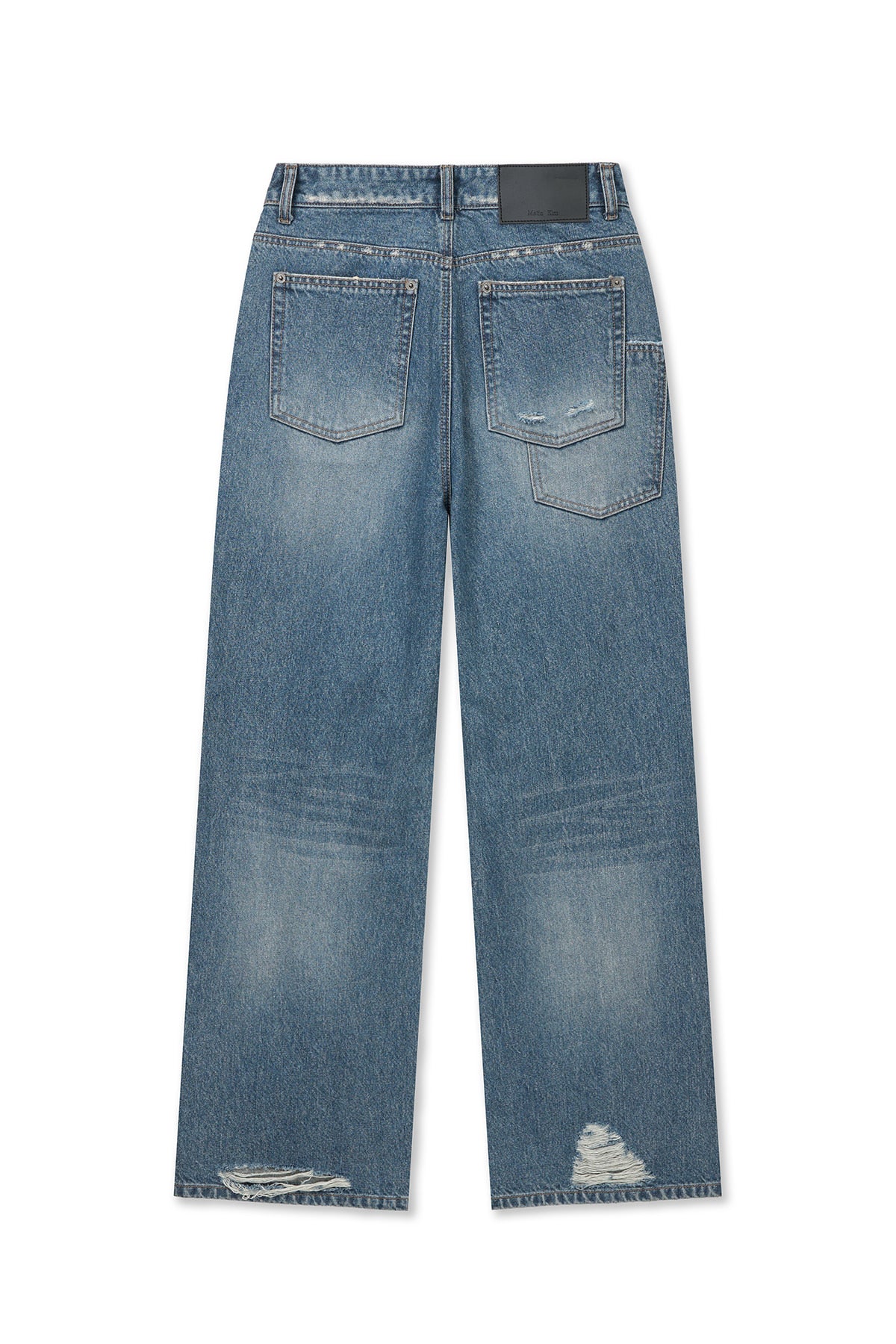 matinkim BACK POCKET PATCH DESTROYED DENIM PANTS IN BLUE